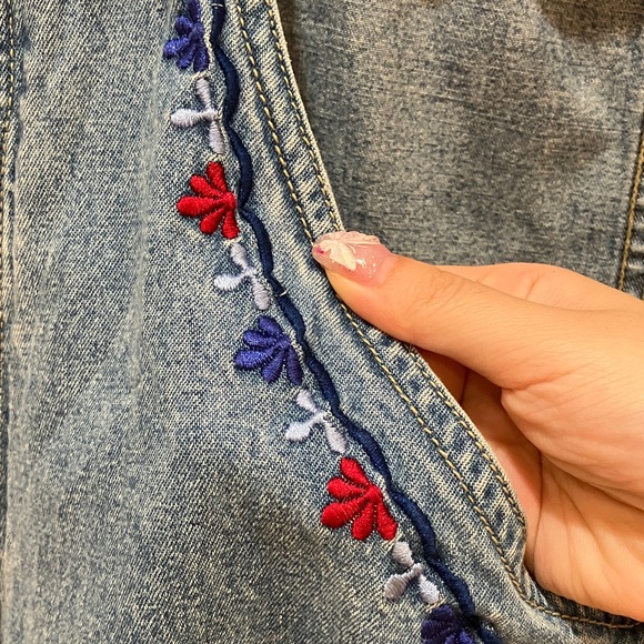 Denim Sleeveless Dress with Embroidered Details - Picture 4 of 7